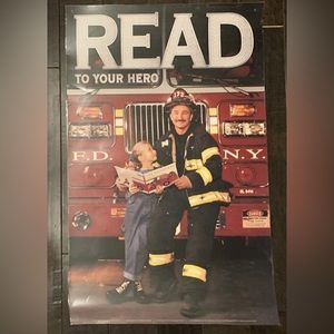 2002 American Library Assoc READ To Your Hero Firefighter Poster 34"x22" Laminat